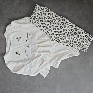 Infant Girl's 2pc Pants & Long Sleeve Bodysuit Tan Leopard Spots 6-9 months T12